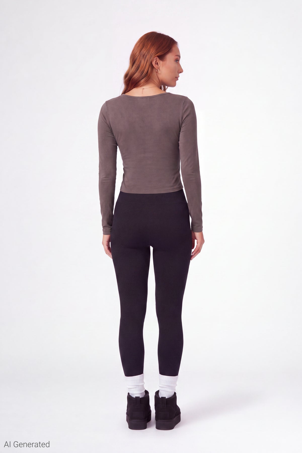 Alt View 3. Graphic V-Notch Long Sleeve Top - Brown