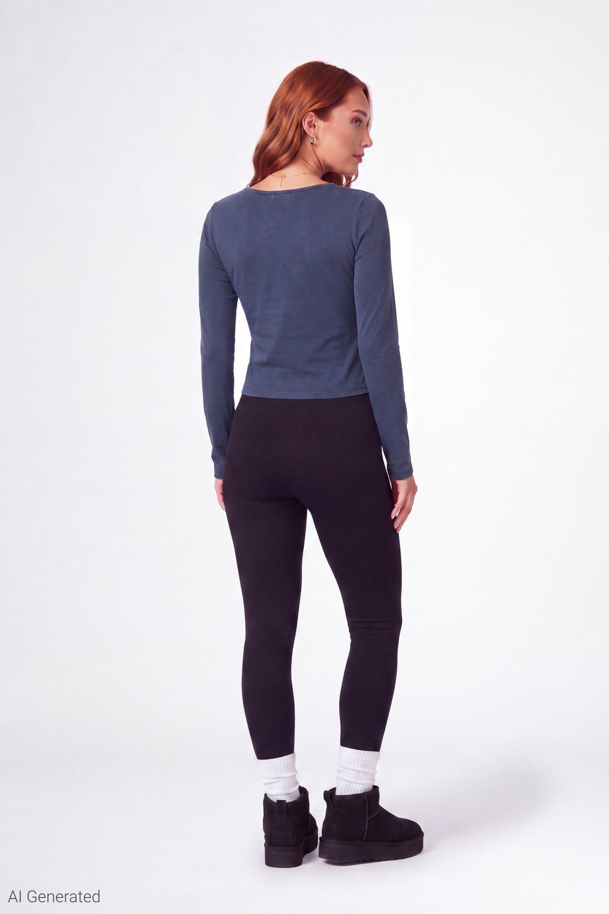 Alt View 3. Graphic V-Notch Long Sleeve Top - Navy