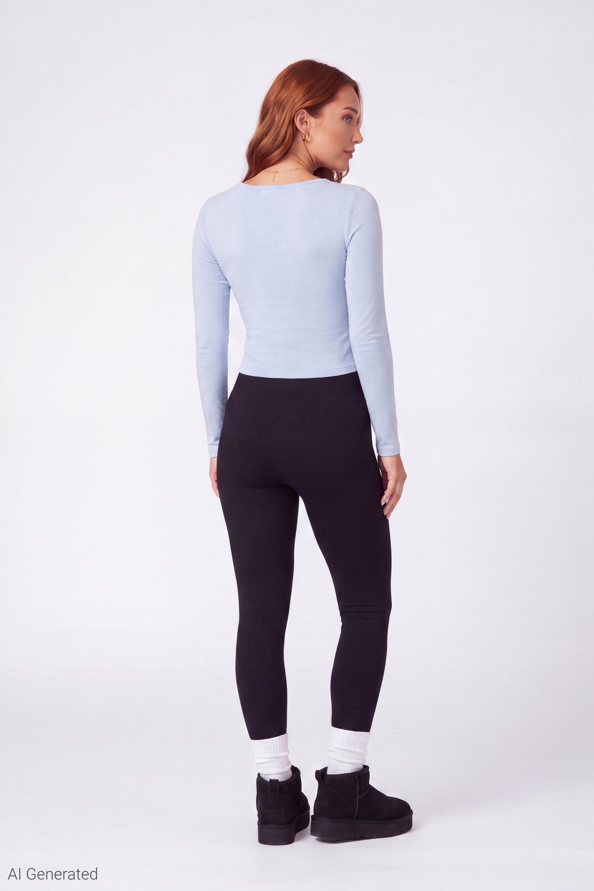 Alt View 3. Graphic V-Notch Long Sleeve Top - Baby Blue