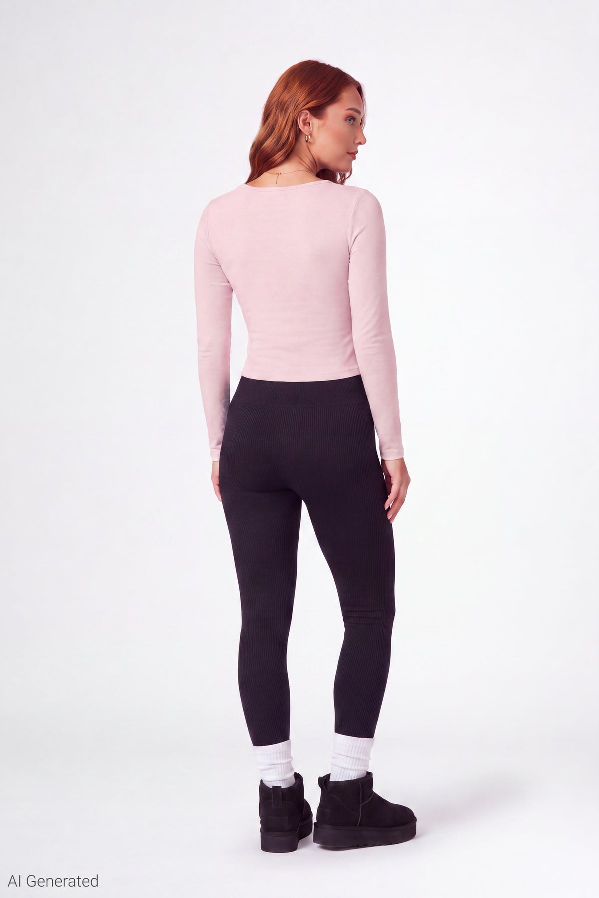 Alt View 3. Graphic V-Notch Long Sleeve Top - Pink