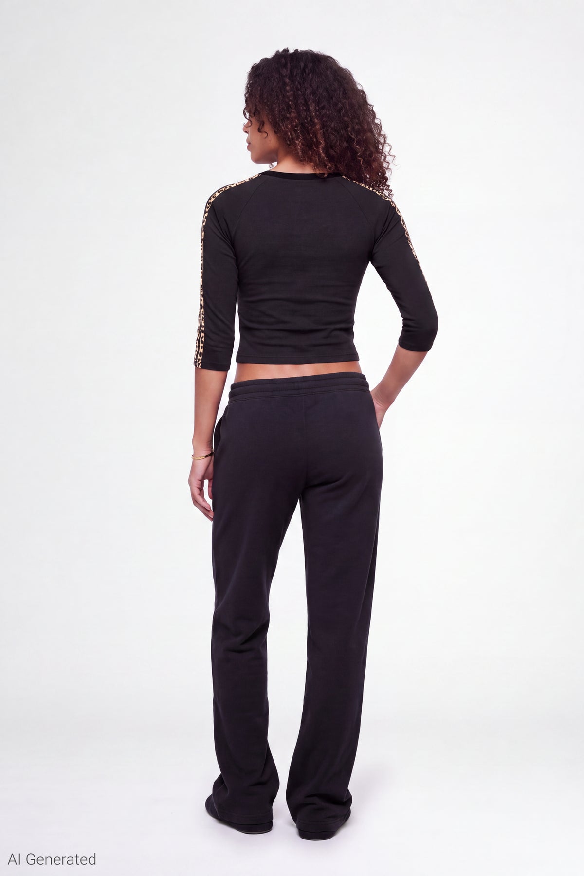 Alt View 3. Graphic 3/4 Sleeve Top - Black