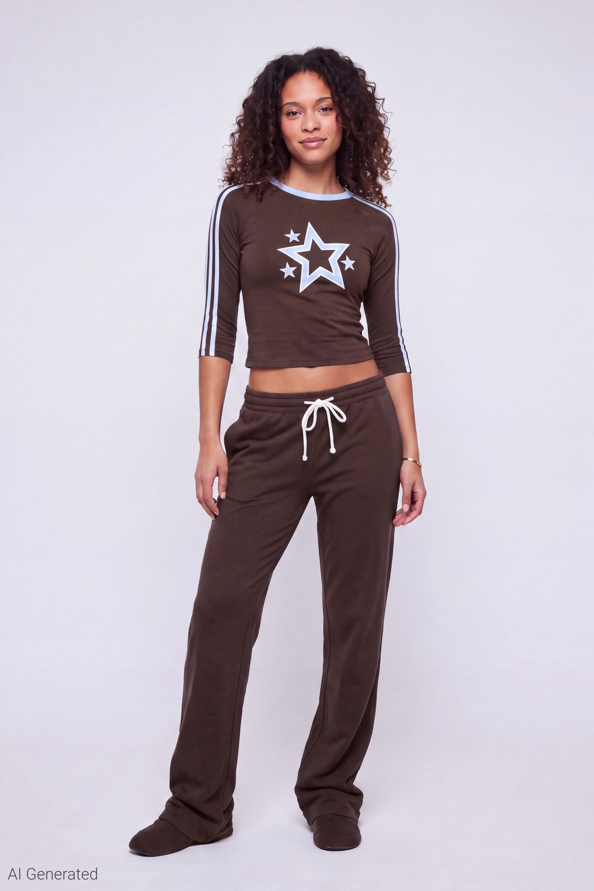 Alt View 2. Graphic 3/4 Sleeve Top - Brown