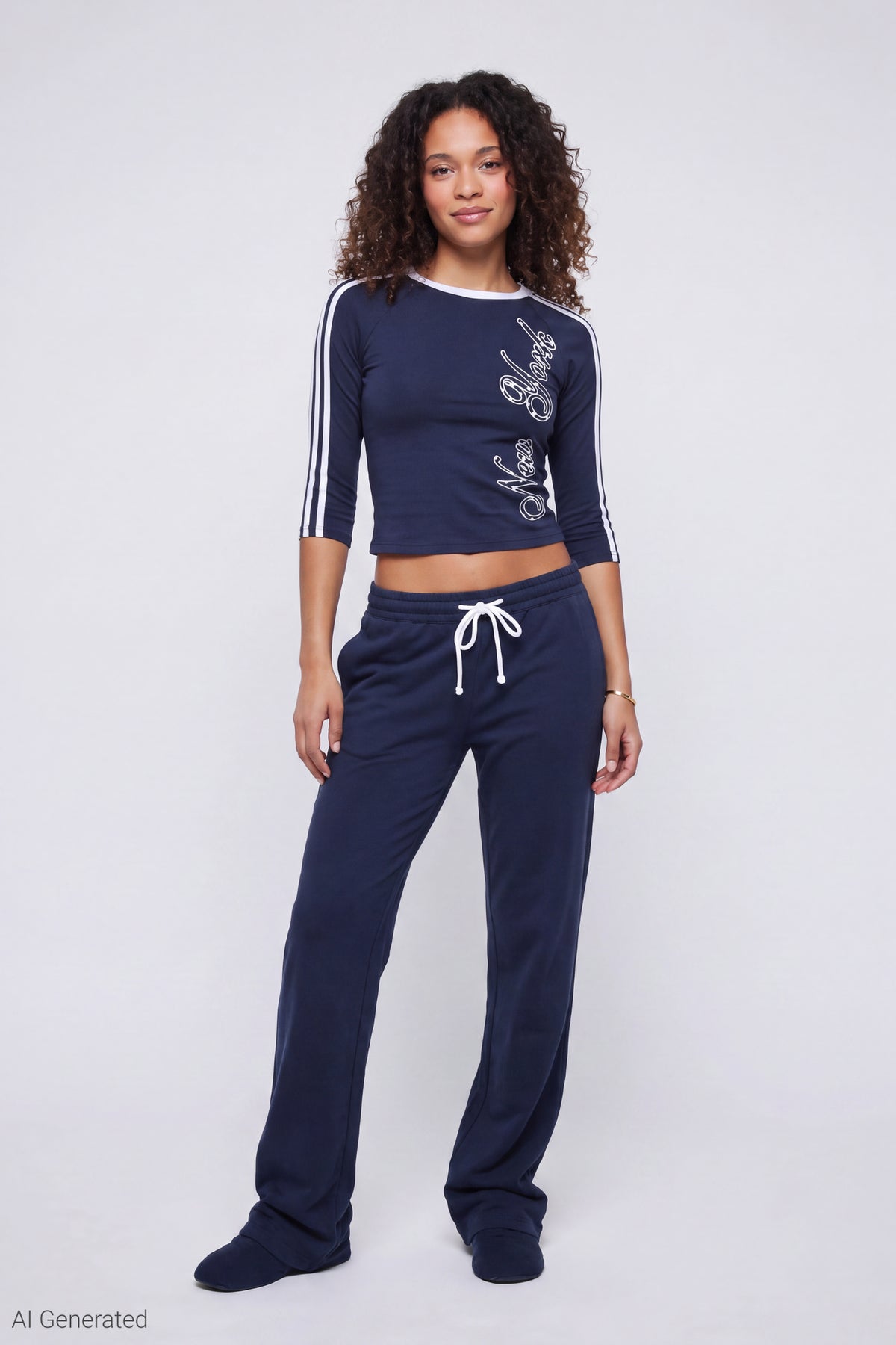 Alt View 2. Graphic 3/4 Sleeve Top - Dark Blue