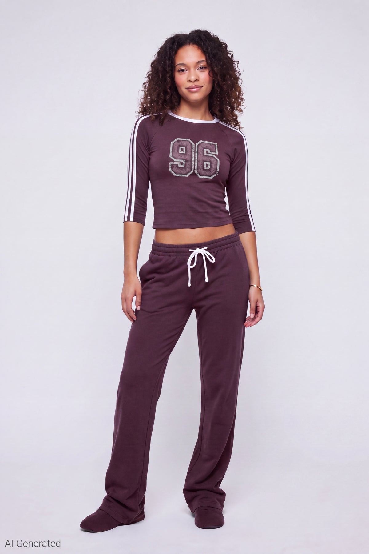 Alt View 2. Graphic 3/4 Sleeve Top - Burgundy