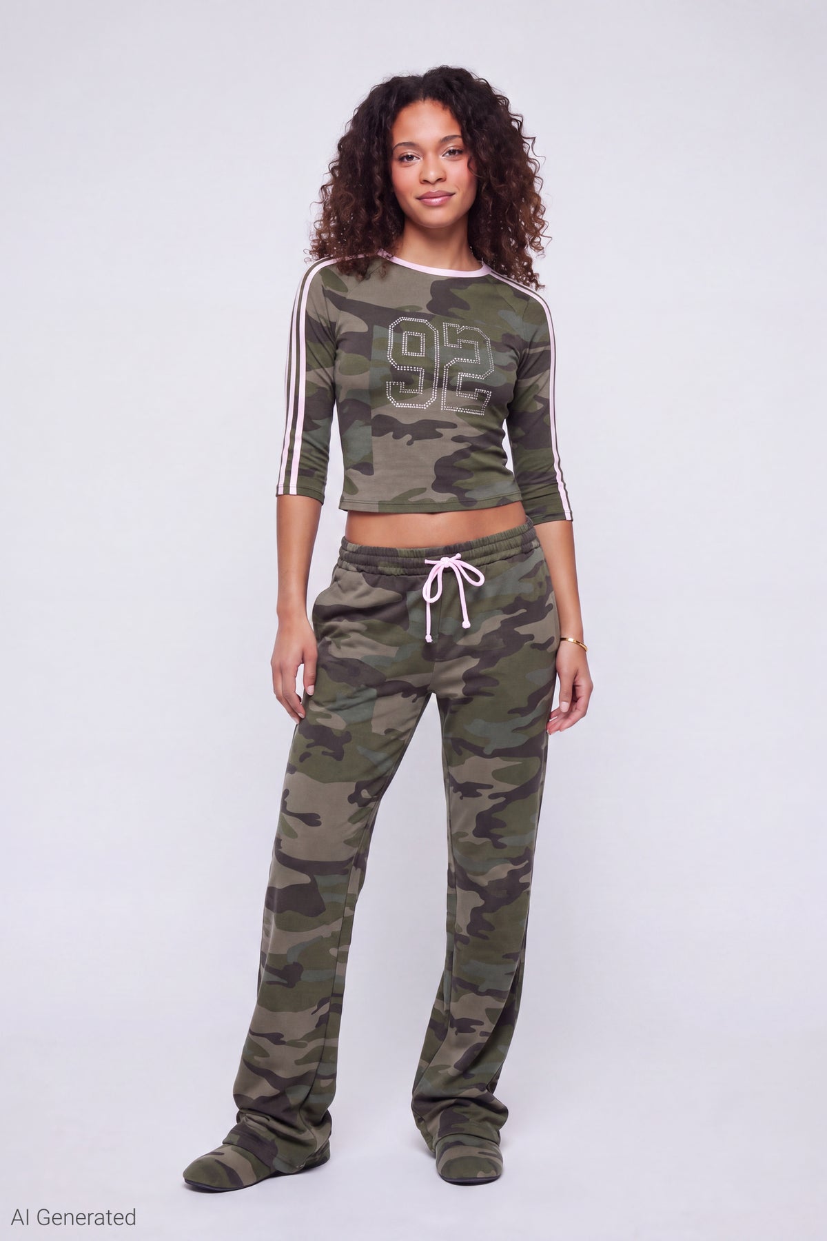 Alt View 2. Graphic 3/4 Sleeve Top - Camouflage
