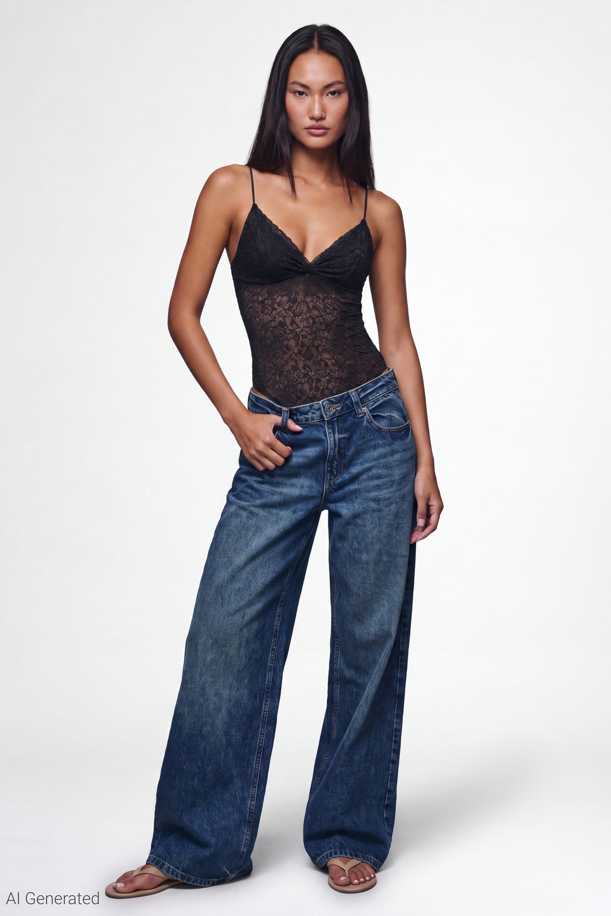 Alt View 2. Lace V-Neck Bodysuit - Black