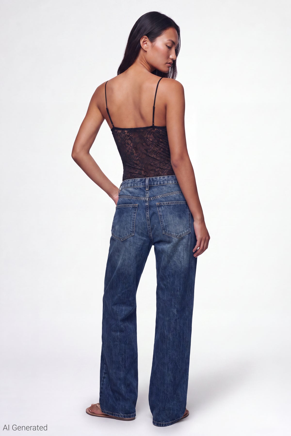 Alt View 3. Lace V-Neck Bodysuit - Black