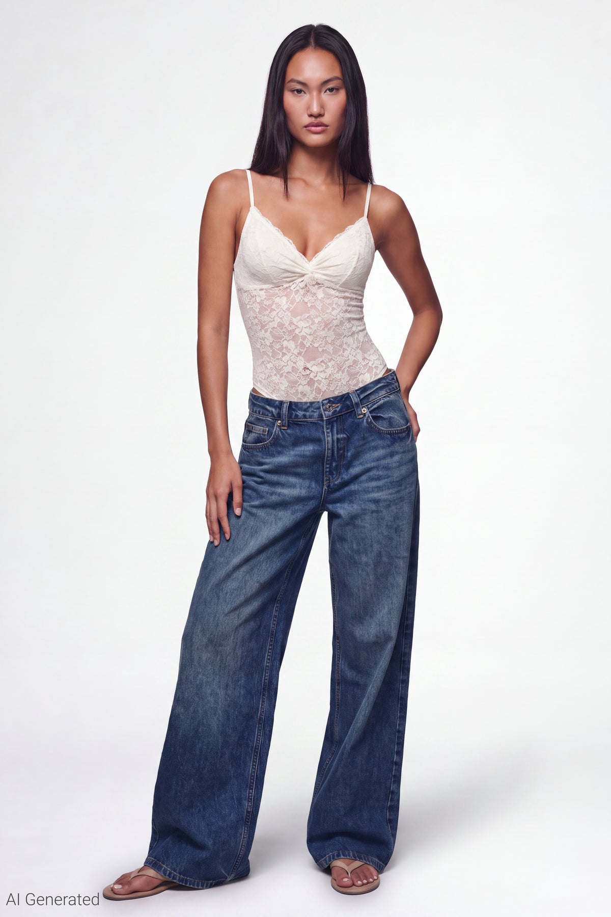 Alt View 2. Lace V-Neck Bodysuit - White