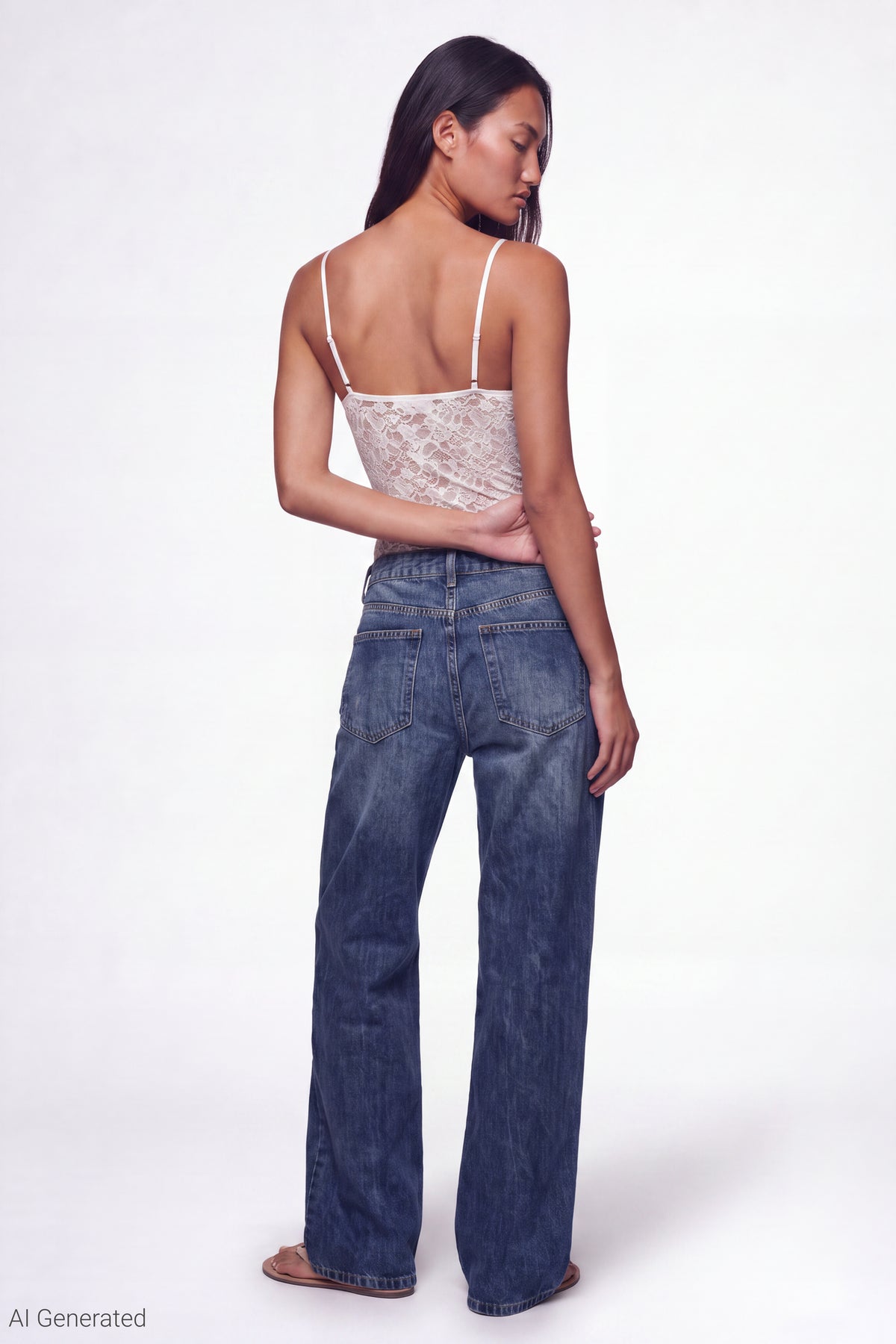 Alt View 3. Lace V-Neck Bodysuit - White