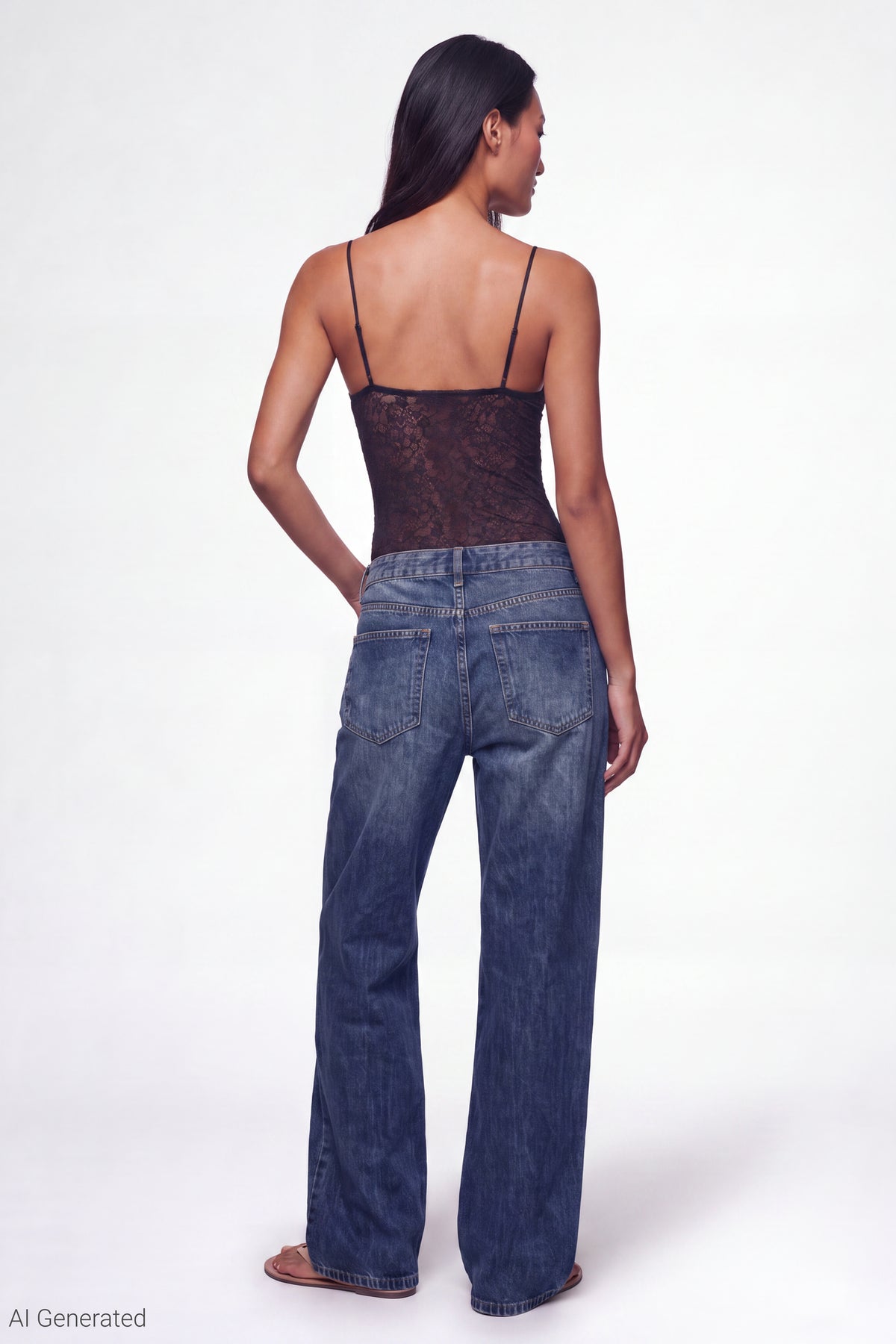 Alt View 3. Lace V-Neck Bodysuit - Brown