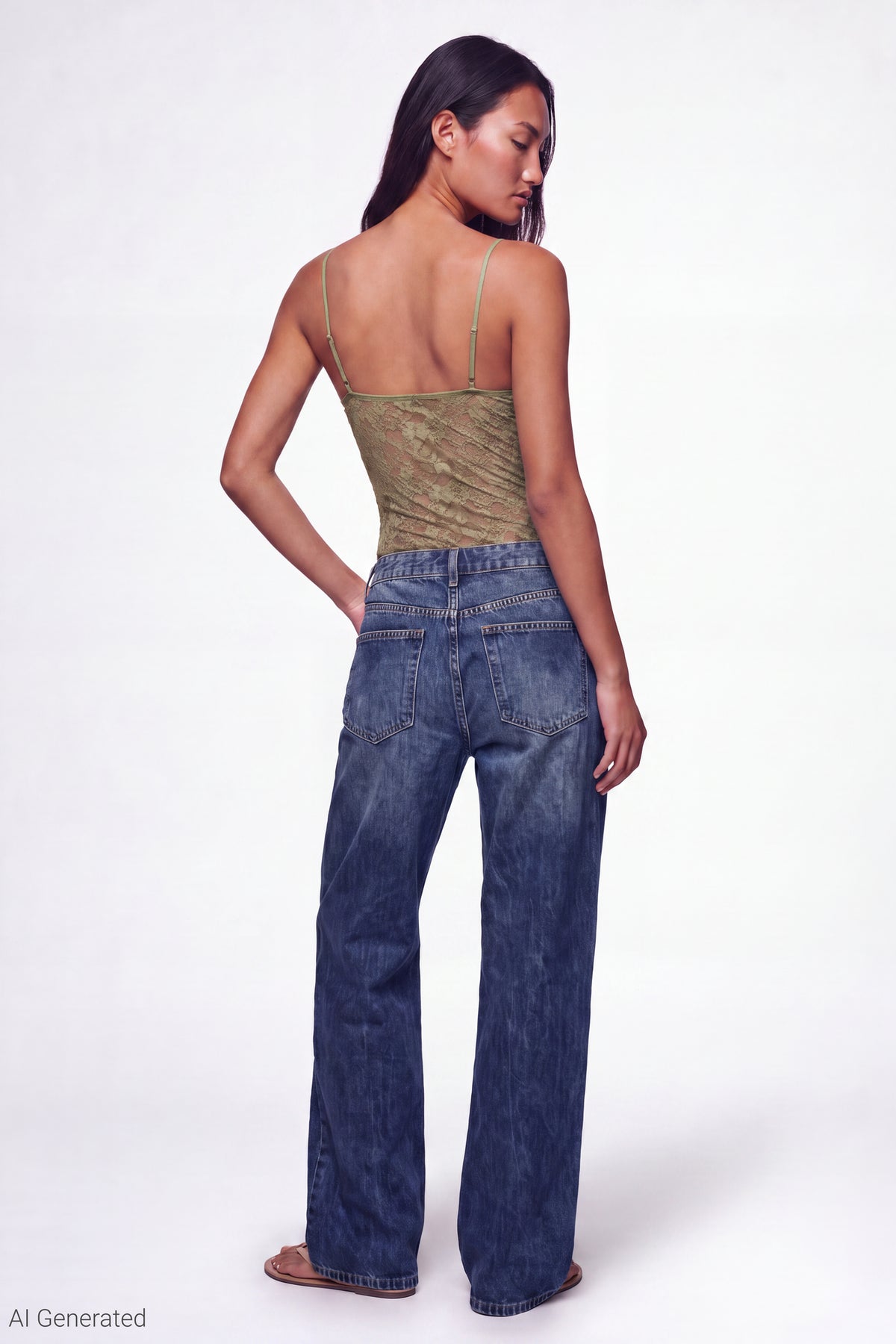 Alt View 3. Lace V-Neck Bodysuit - Green