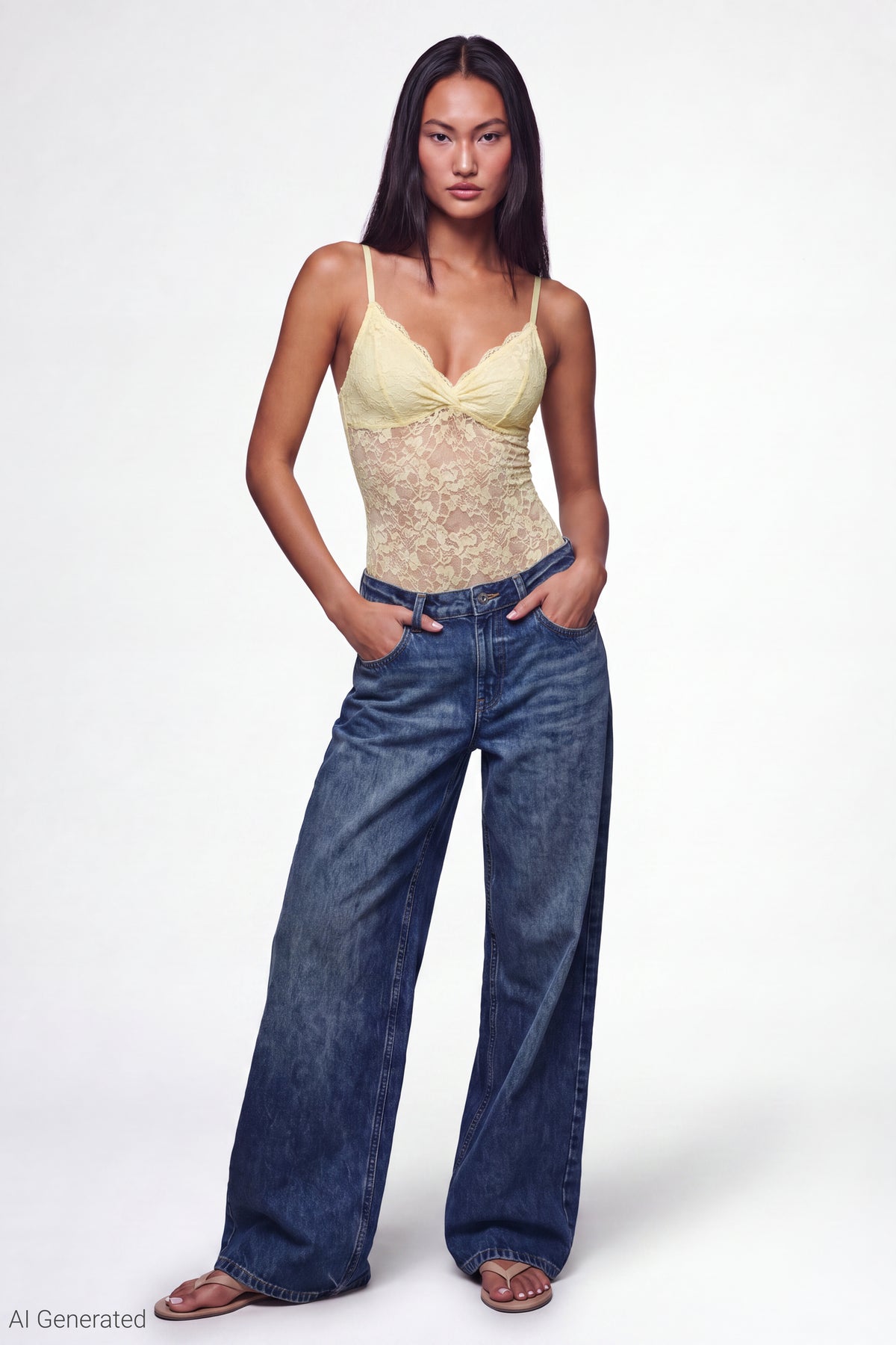 Alt View 2. Lace V-Neck Bodysuit - Yellow