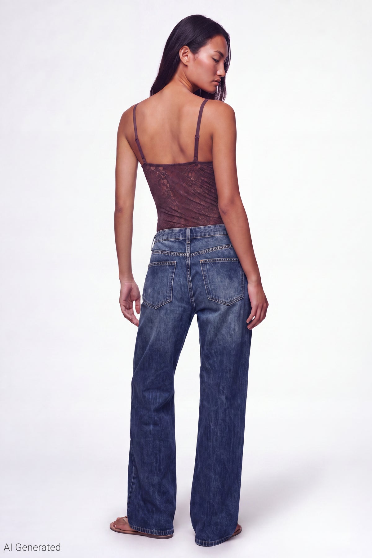 Alt View 3. Lace V-Neck Bodysuit - Burgundy