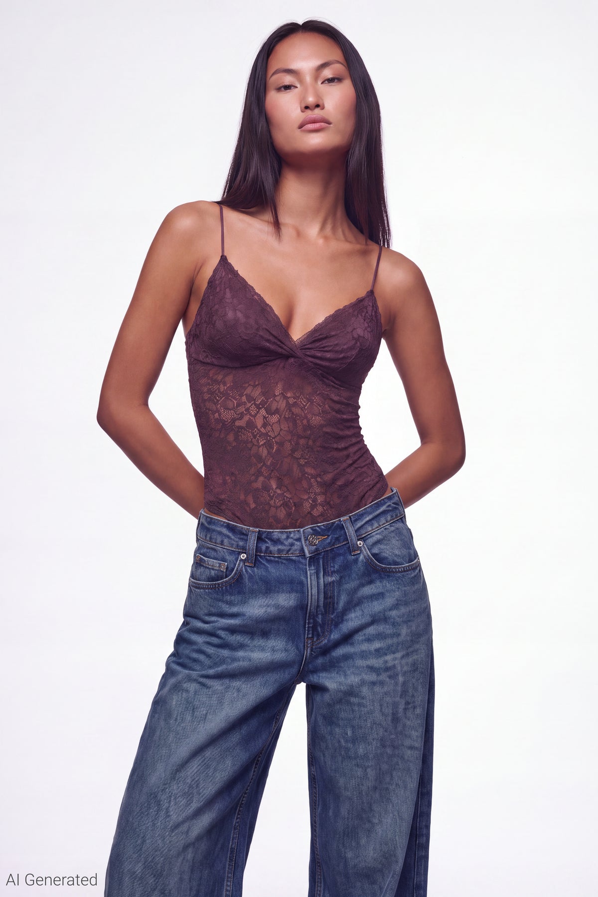 Lace V-Neck Bodysuit - Burgundy