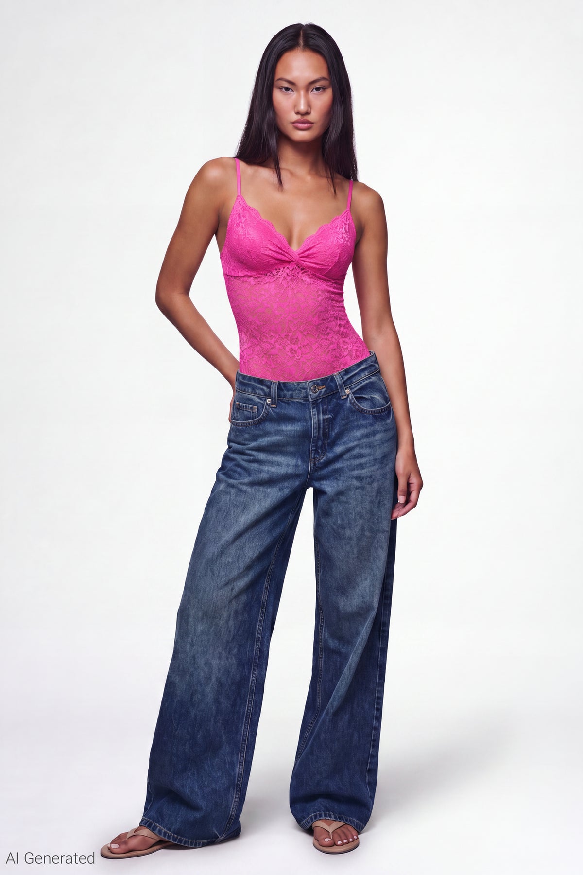 Alt View 2. Lace V-Neck Bodysuit - Fuchsia