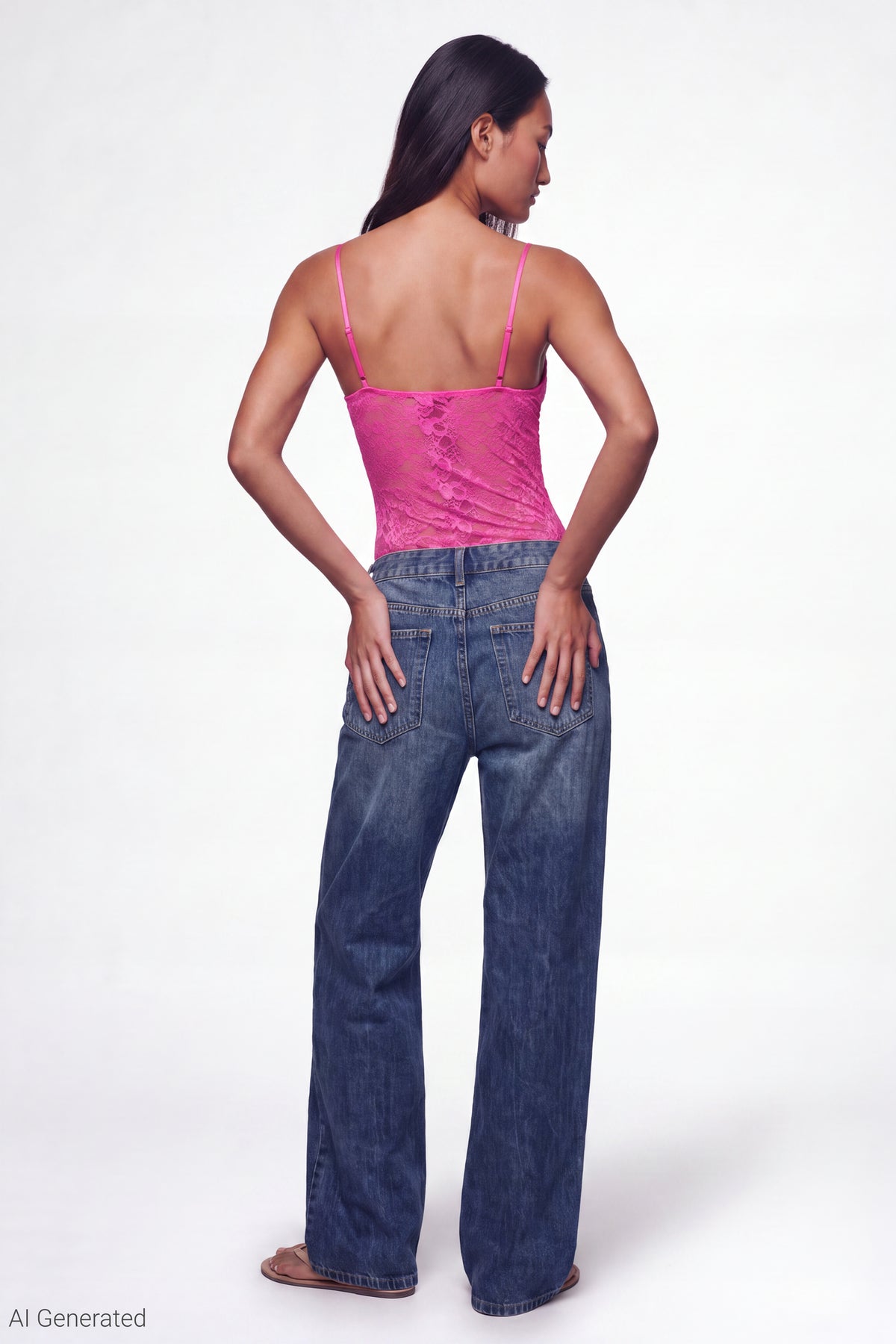 Alt View 3. Lace V-Neck Bodysuit - Fuchsia
