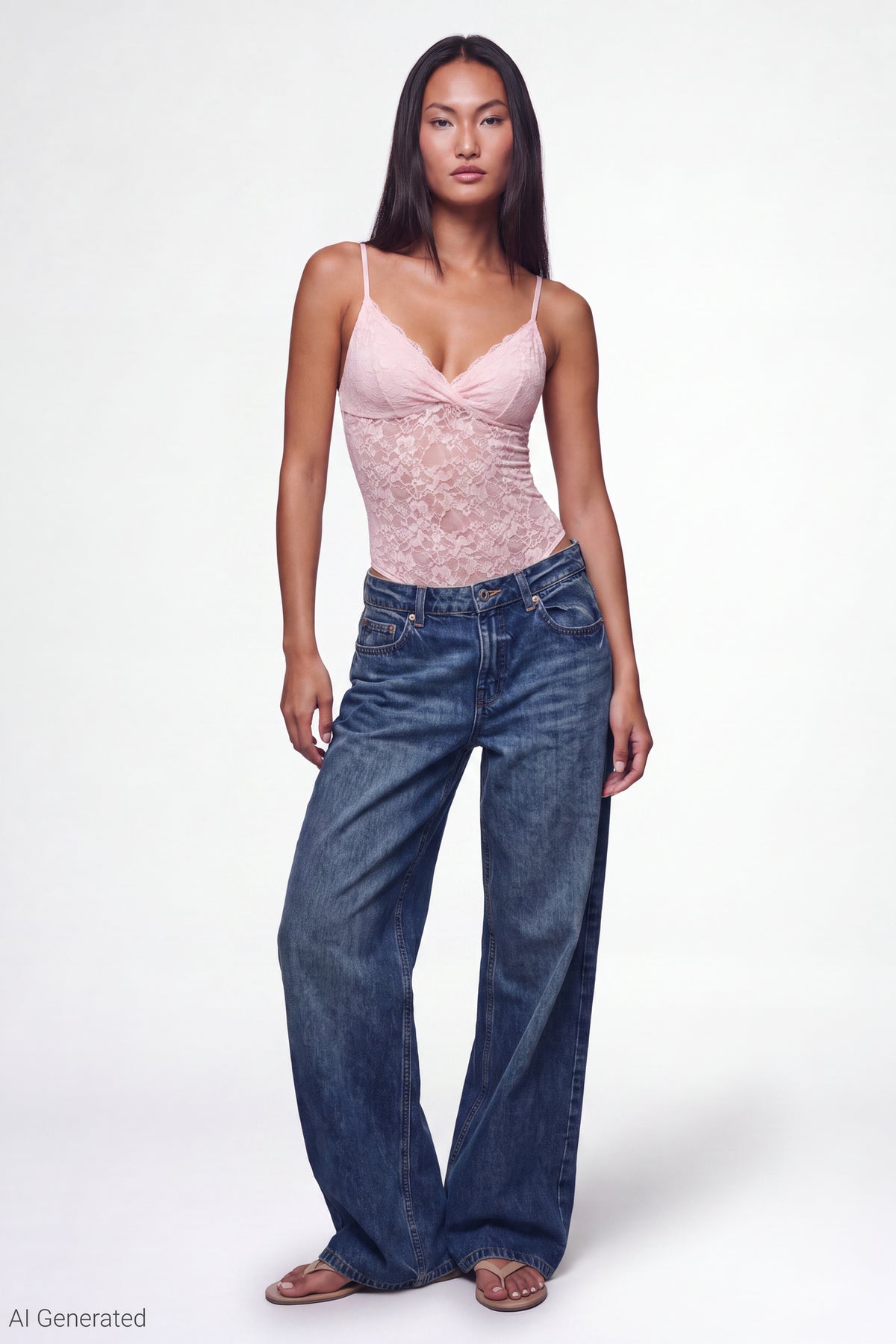 Alt View 2. Lace V-Neck Bodysuit - Light Pink