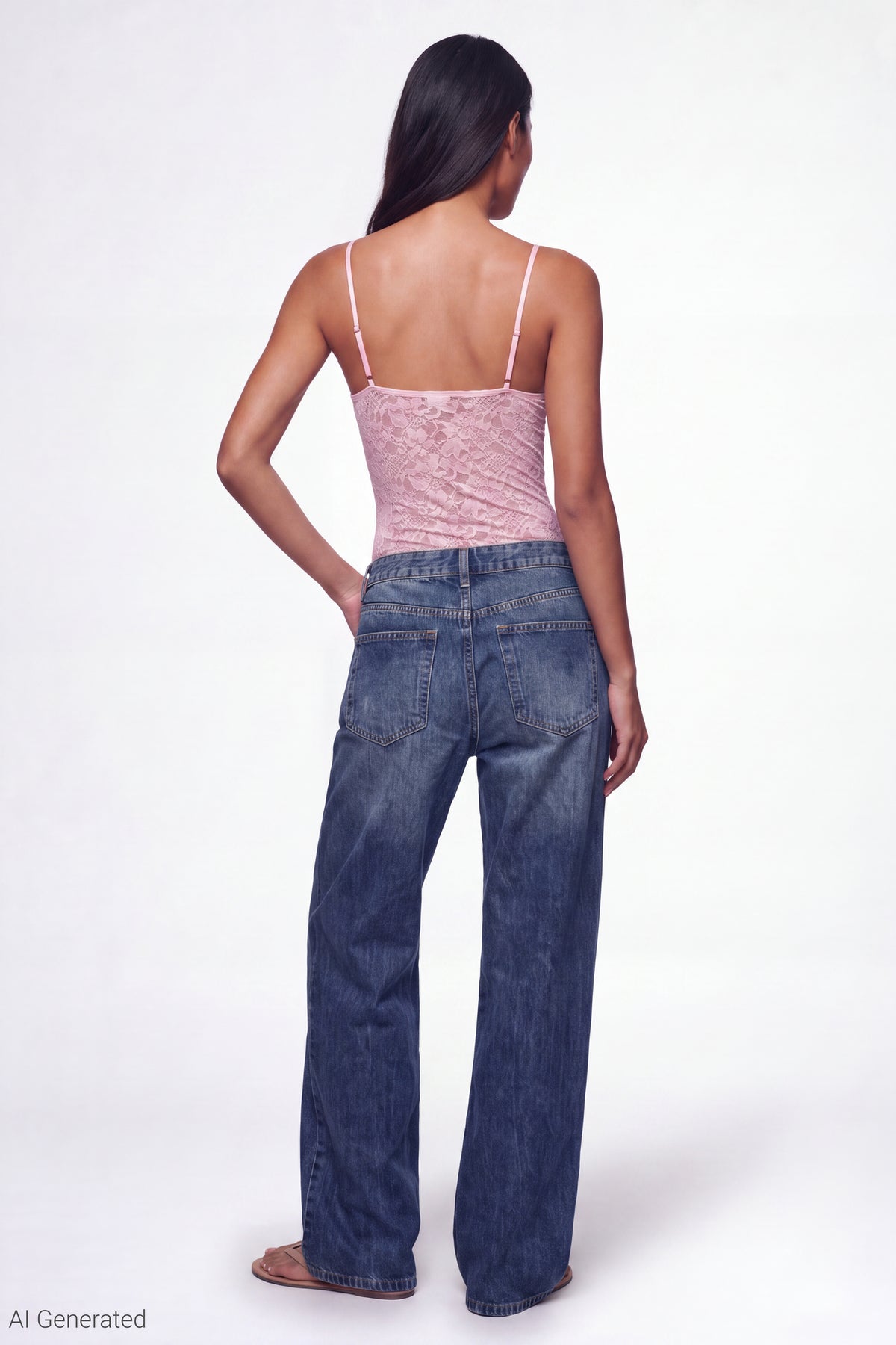 Alt View 3. Lace V-Neck Bodysuit - Light Pink