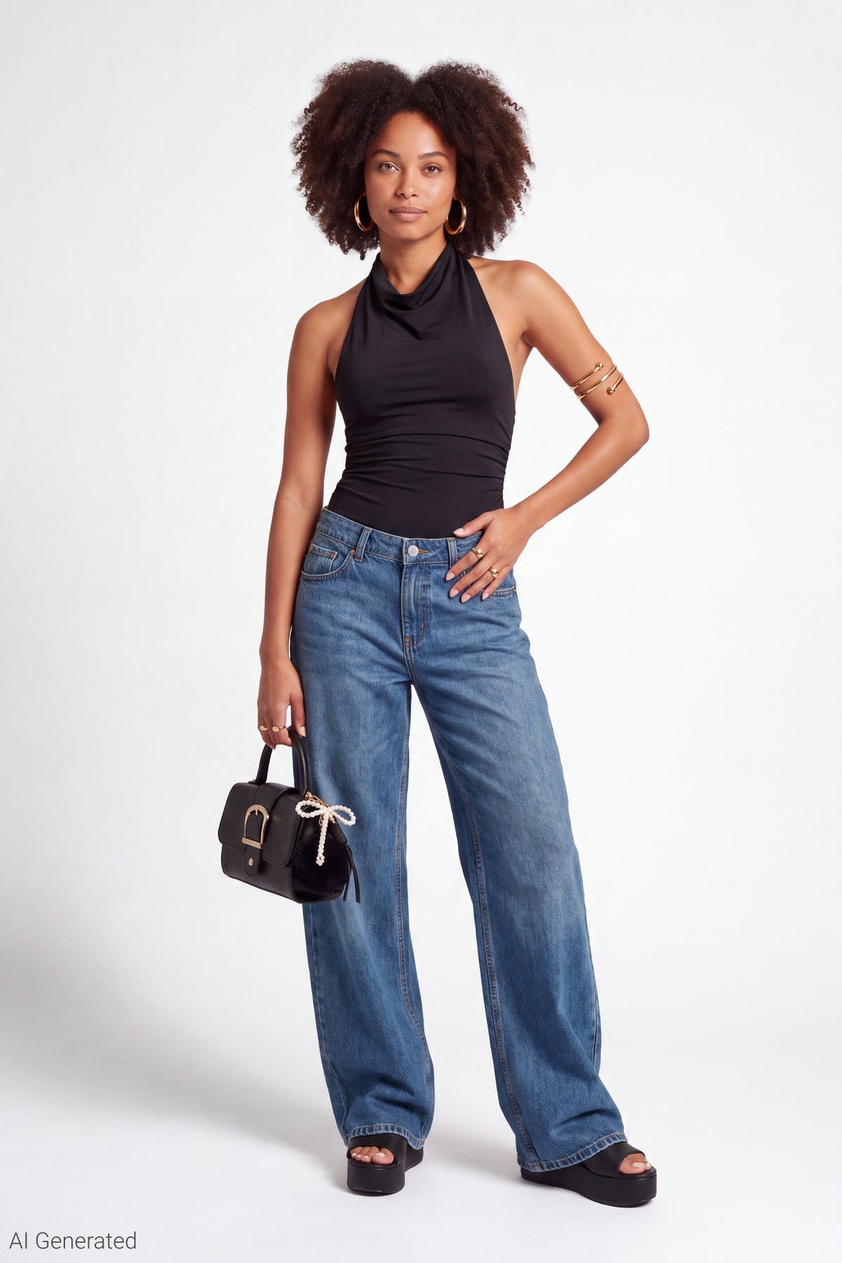 Alt View 2. Cowl Neck Halter Bodysuit - Black