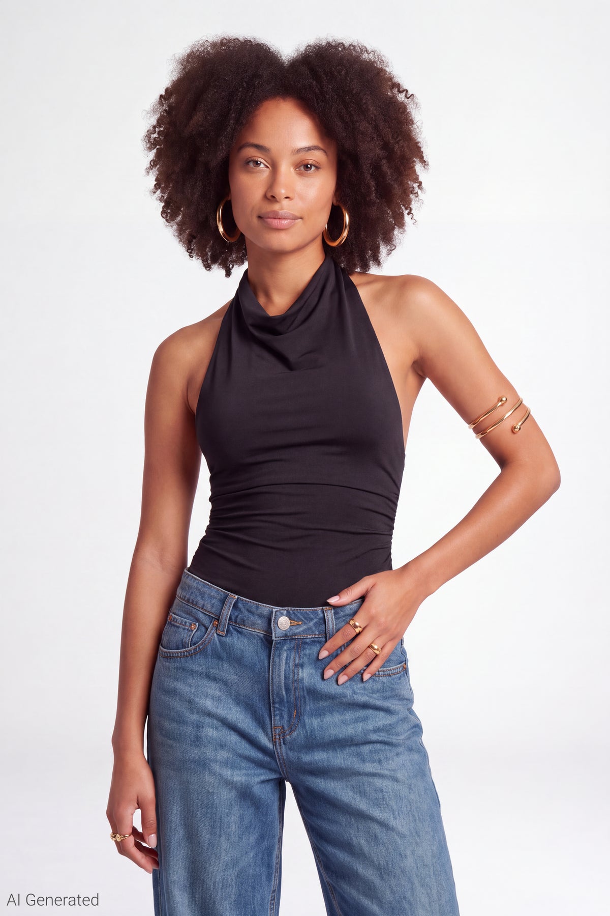 Cowl Neck Halter Bodysuit - Black