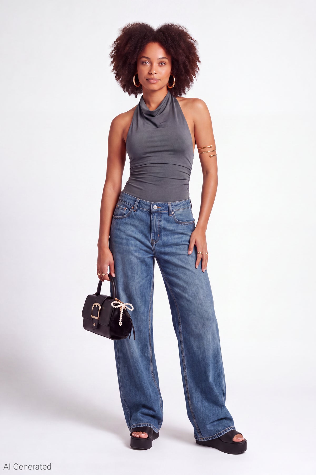 Alt View 2. Cowl Neck Halter Bodysuit - Charcoal