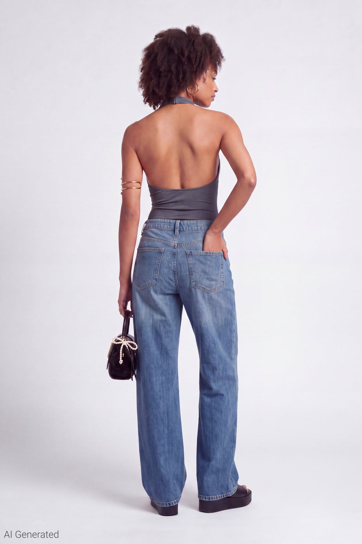 Alt View 3. Cowl Neck Halter Bodysuit - Charcoal