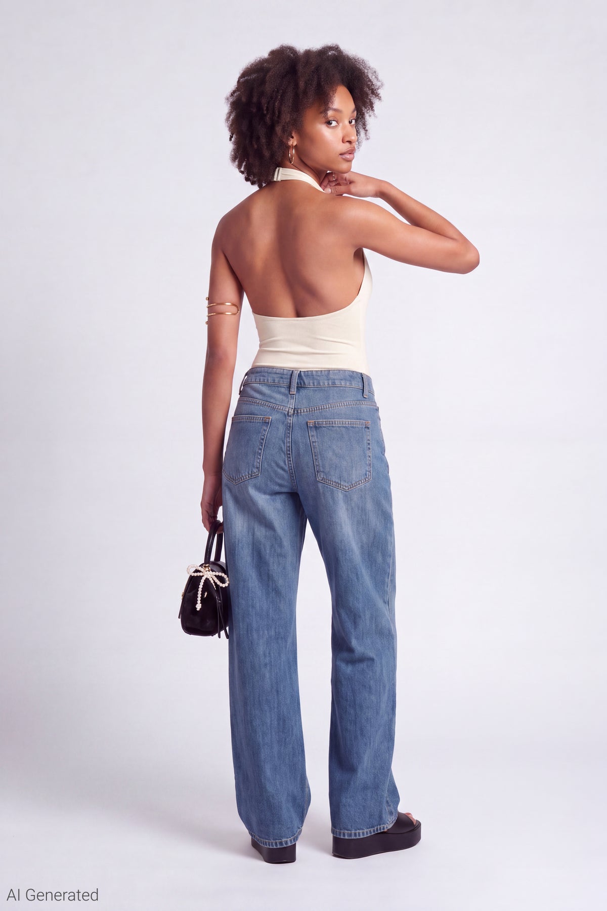 Alt View 3. Cowl Neck Halter Bodysuit - White