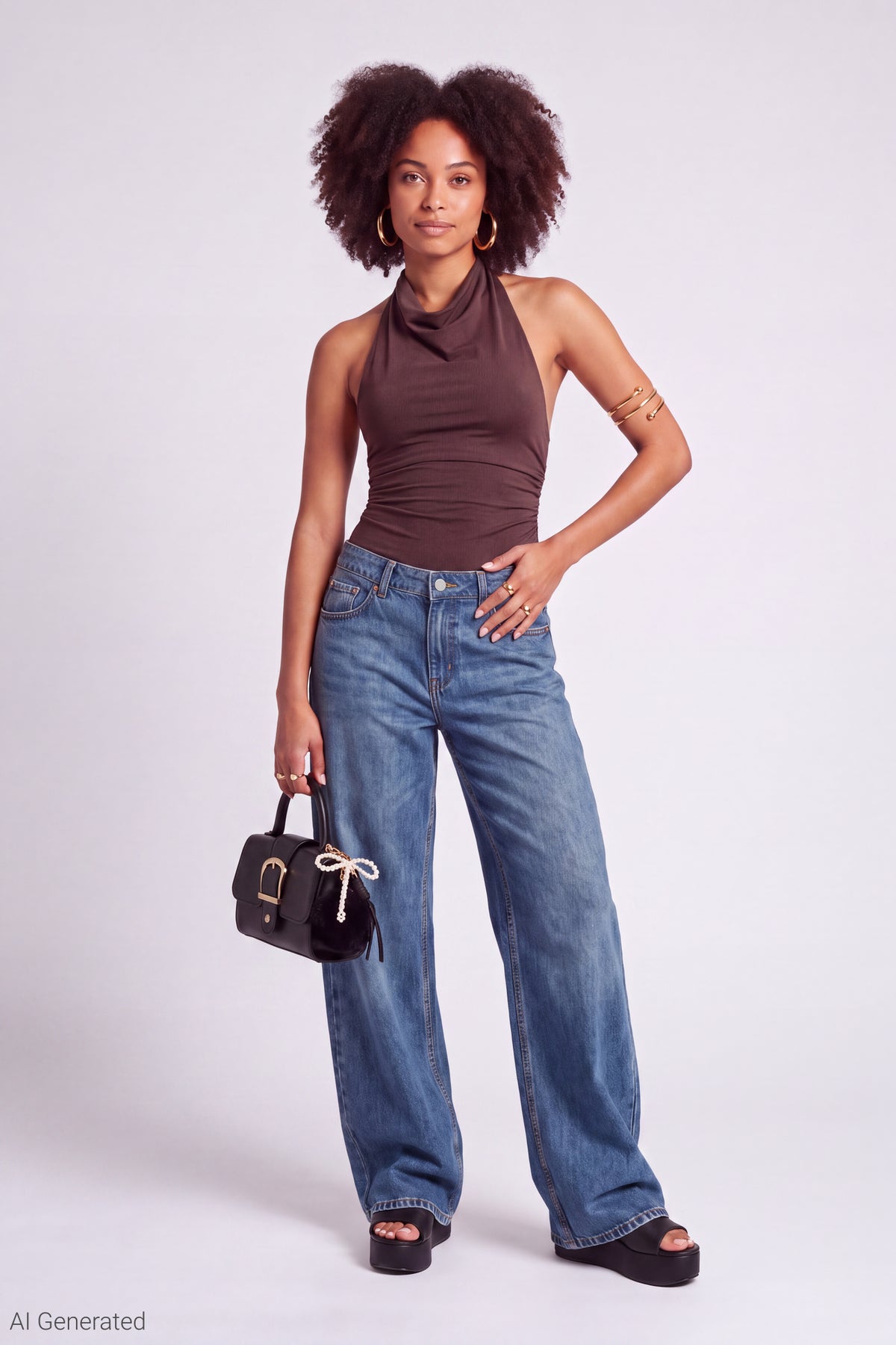 Alt View 2. Cowl Neck Halter Bodysuit - Brown