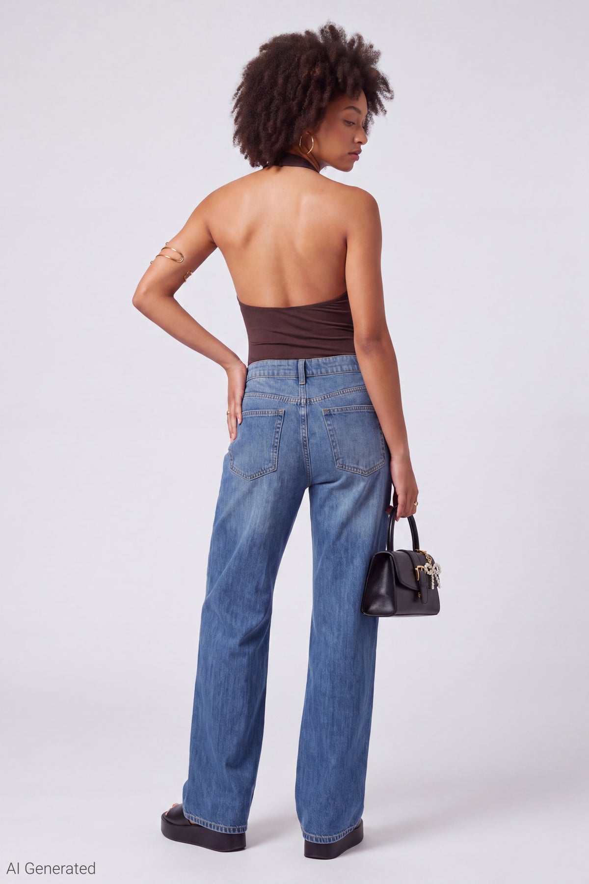 Alt View 3. Cowl Neck Halter Bodysuit - Brown