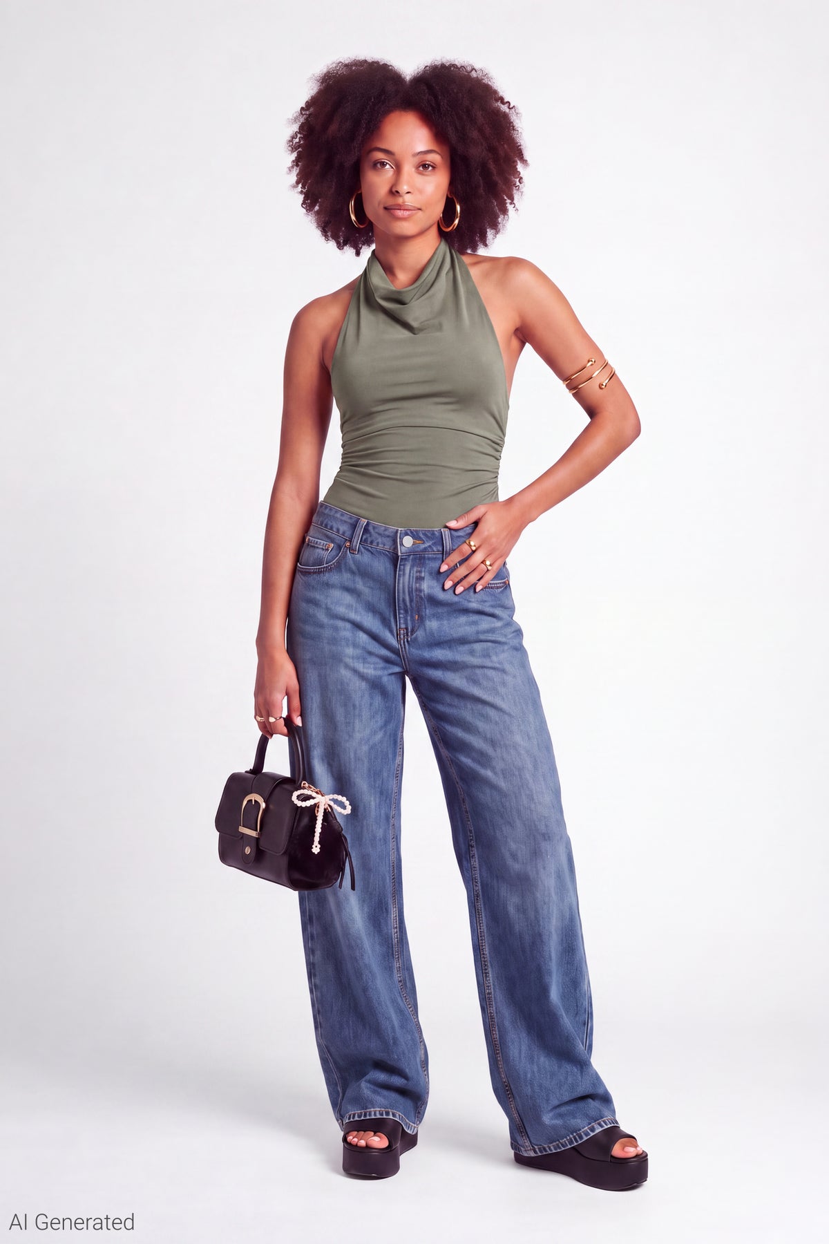 Alt View 2. Cowl Neck Halter Bodysuit - Green