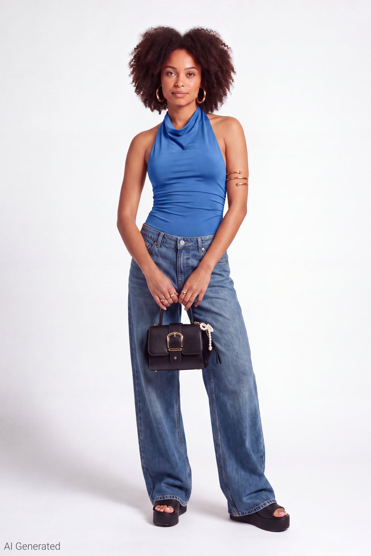 Alt View 2. Cowl Neck Halter Bodysuit - Royal Blue