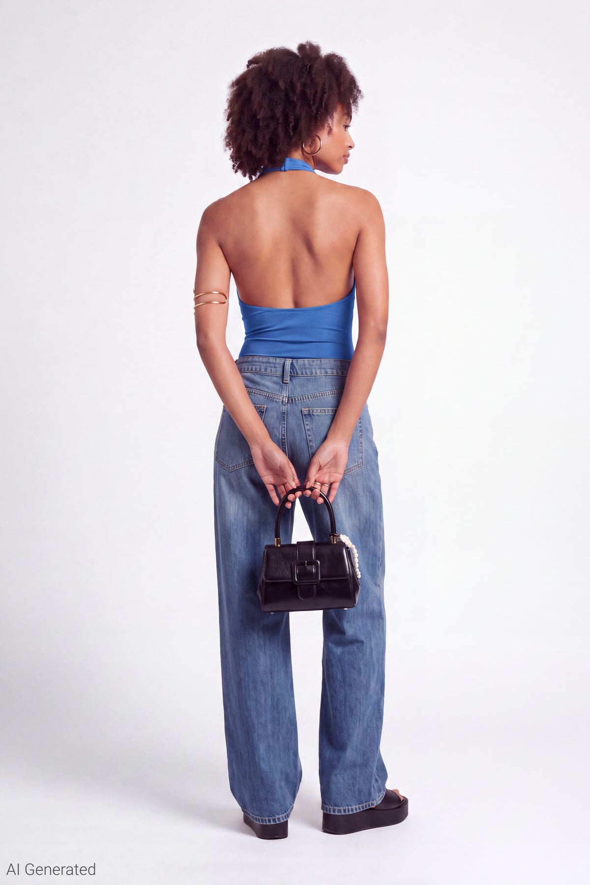 Alt View 3. Cowl Neck Halter Bodysuit - Royal Blue