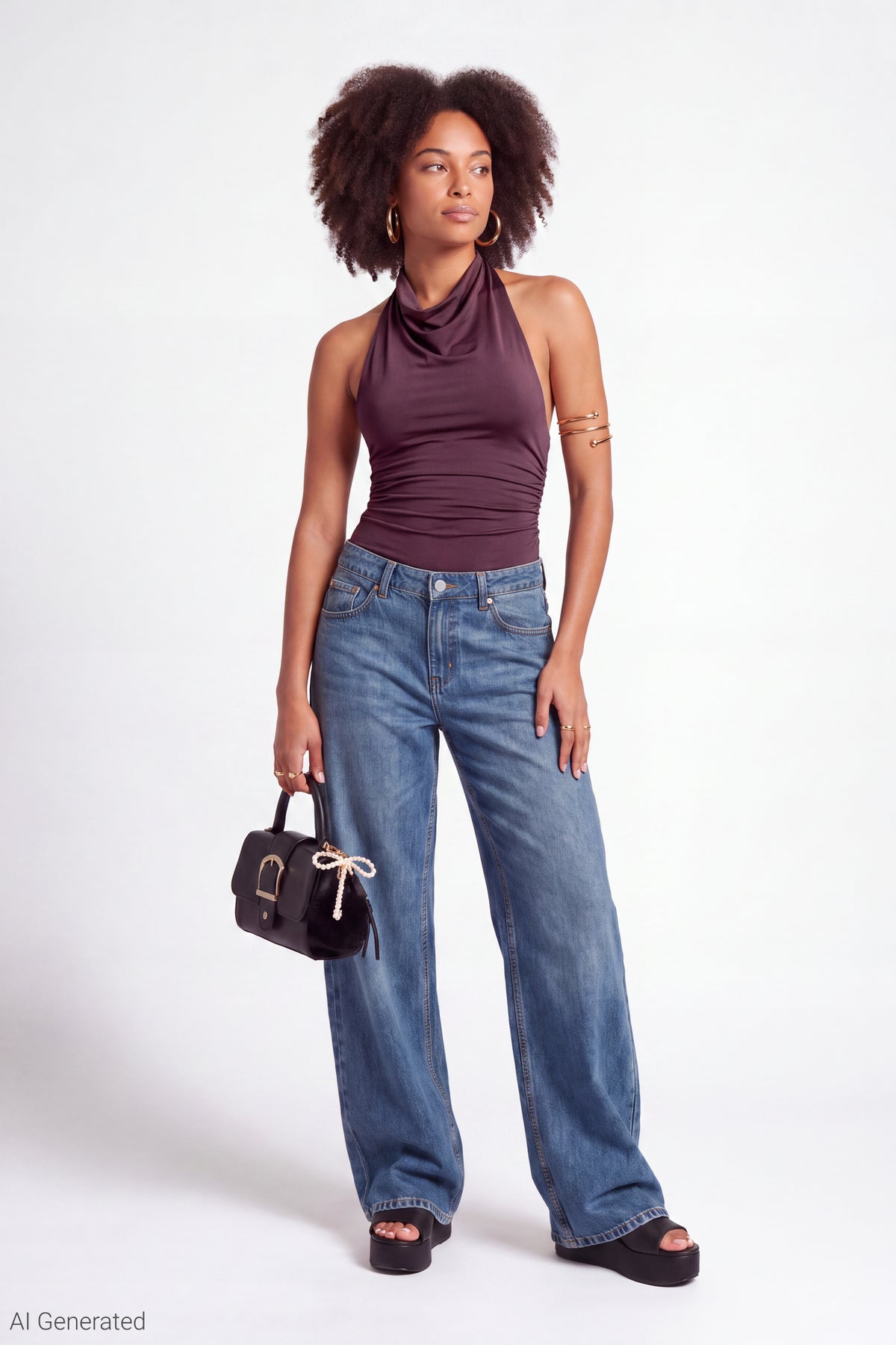 Alt View 2. Cowl Neck Halter Bodysuit - Burgundy