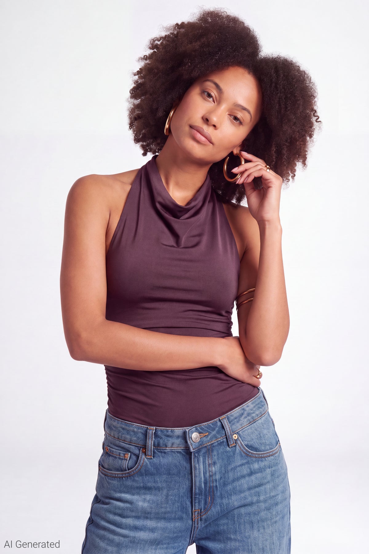 Cowl Neck Halter Bodysuit - Burgundy