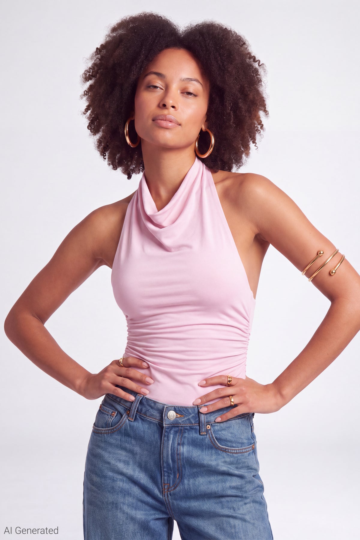 Cowl Neck Halter Bodysuit - Light Pink