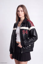 Faux Leather Color Block Jacket