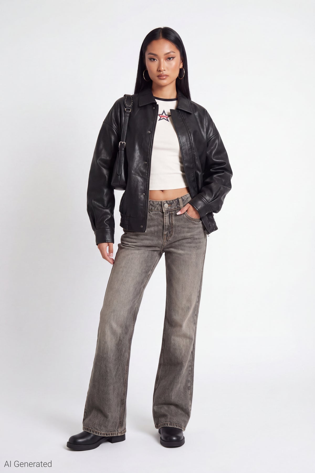 Alt View 3. Oversized Faux Leather Jacket - Black