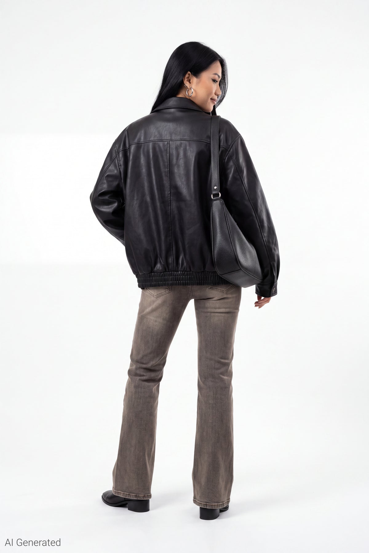Alt View 2. Oversized Faux Leather Jacket - Black