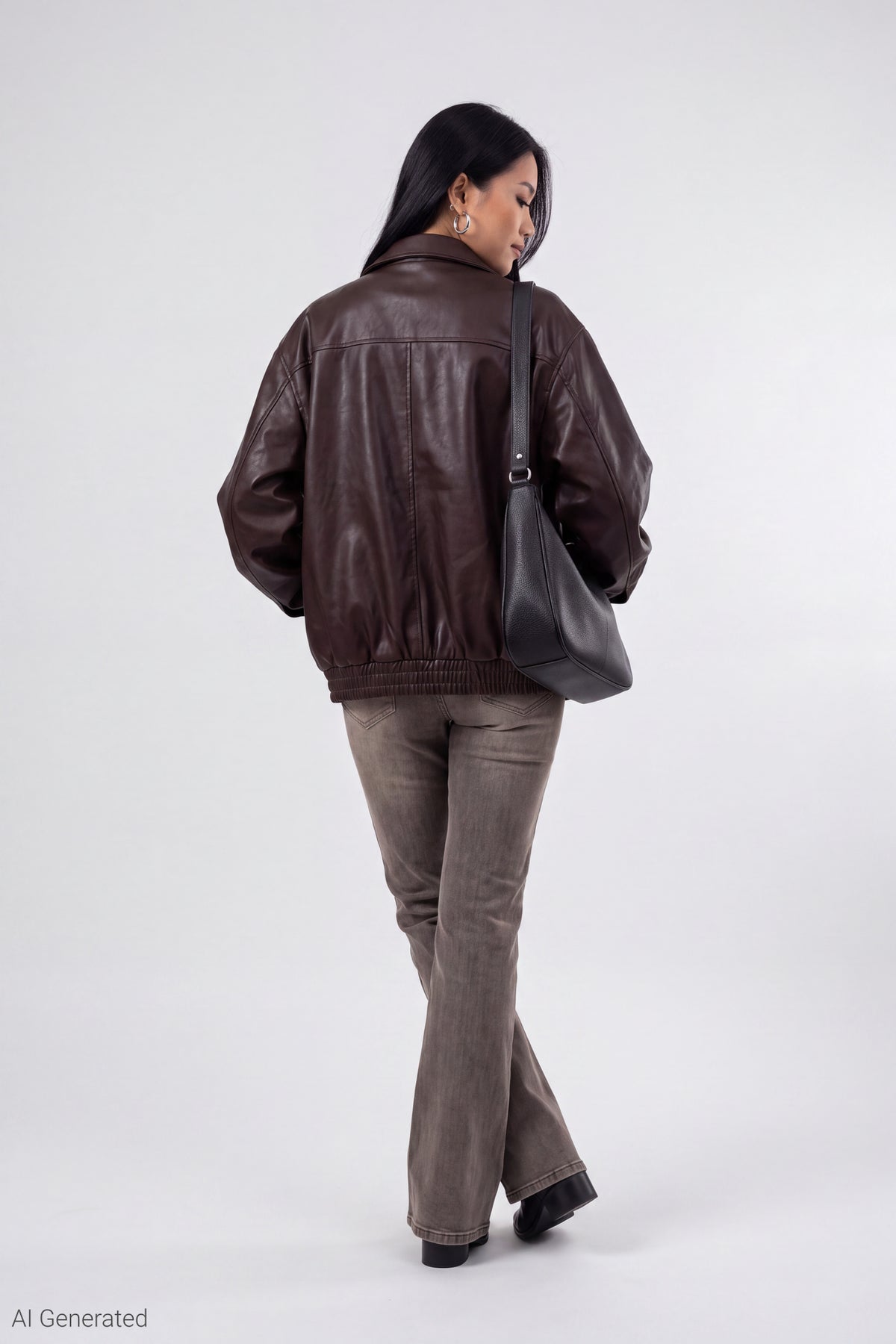 Alt View 2. Oversized Faux Leather Jacket - Brown