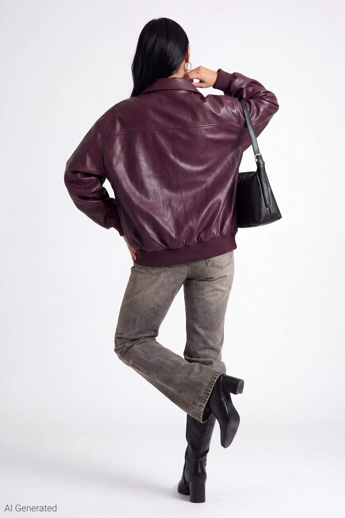 Alt View 2. Oversized Faux Leather Jacket - Dark Purple