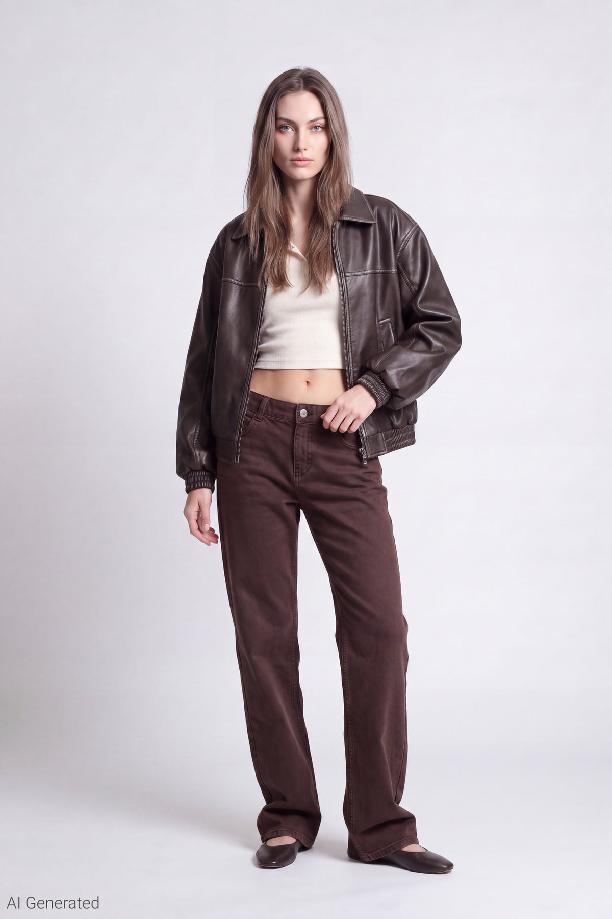 Alt View 2. Oversized Faux Leather Jacket - Brown