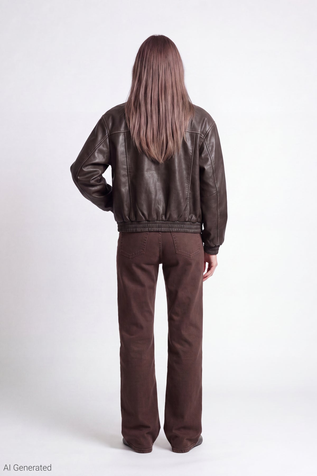 Alt View 3. Oversized Faux Leather Jacket - Brown