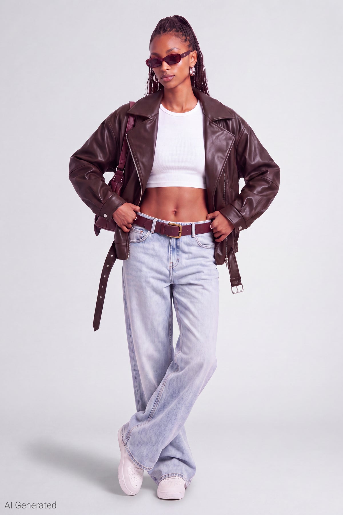Alt View 3. Faux Leather Moto Jacket - Brown