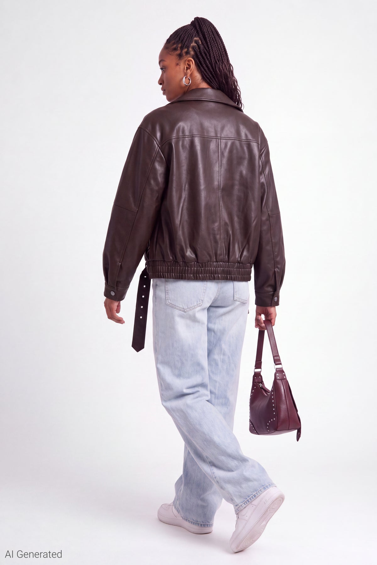 Alt View 2. Faux Leather Moto Jacket - Brown