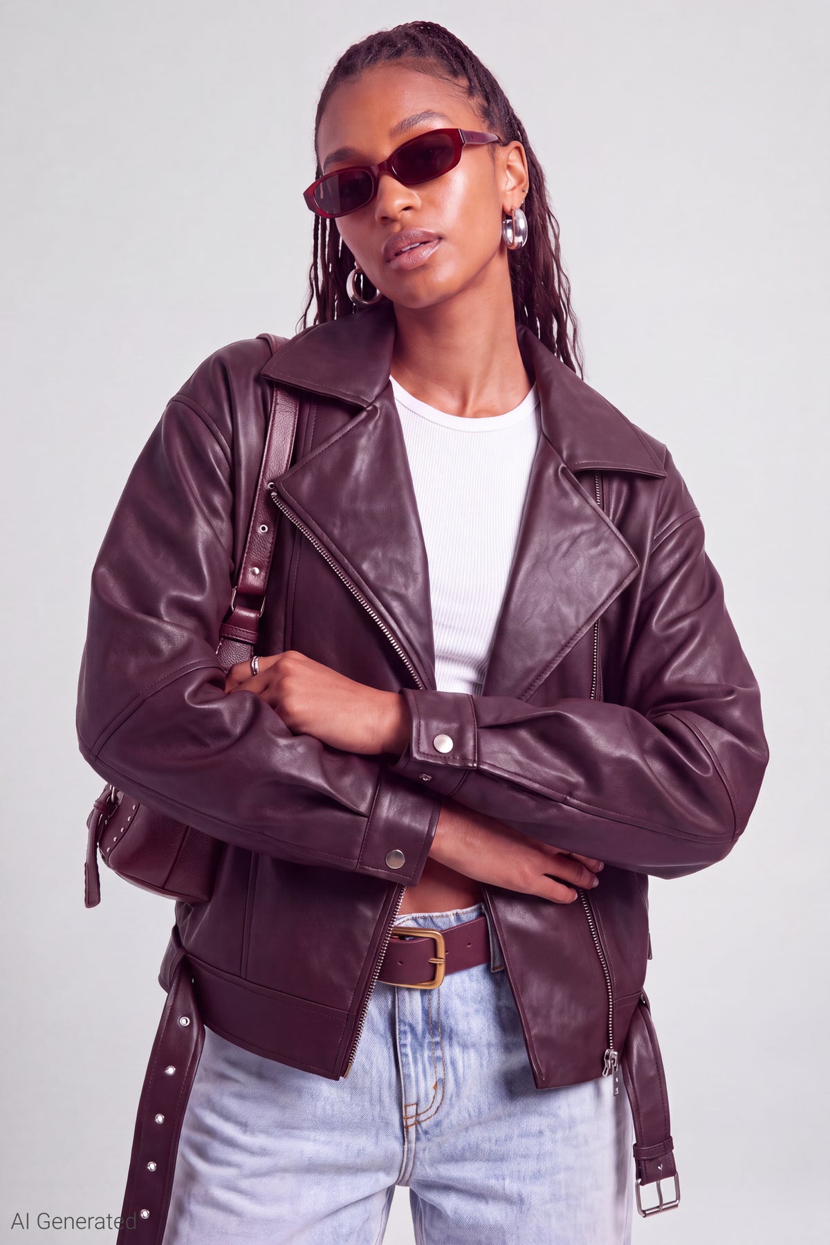 Faux Leather Moto Jacket - Dark Purple