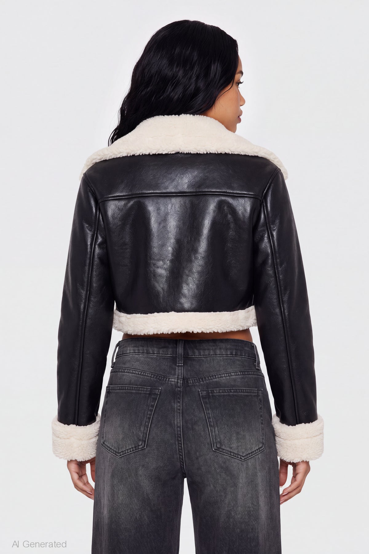 Alt View 2. Sherpa Trim Faux Leather Jacket - Black