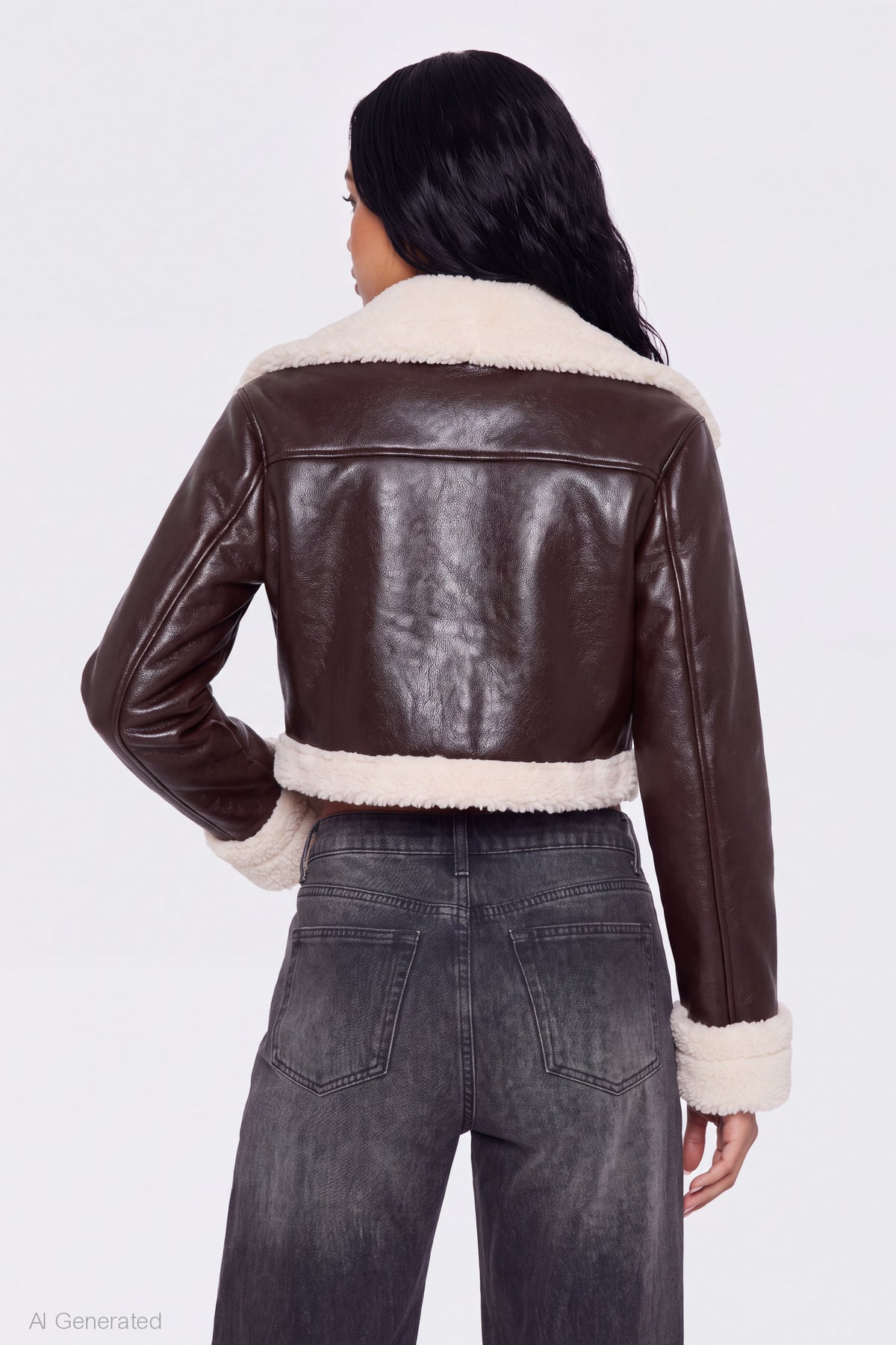 Alt View 2. Sherpa Trim Faux Leather Jacket - Brown