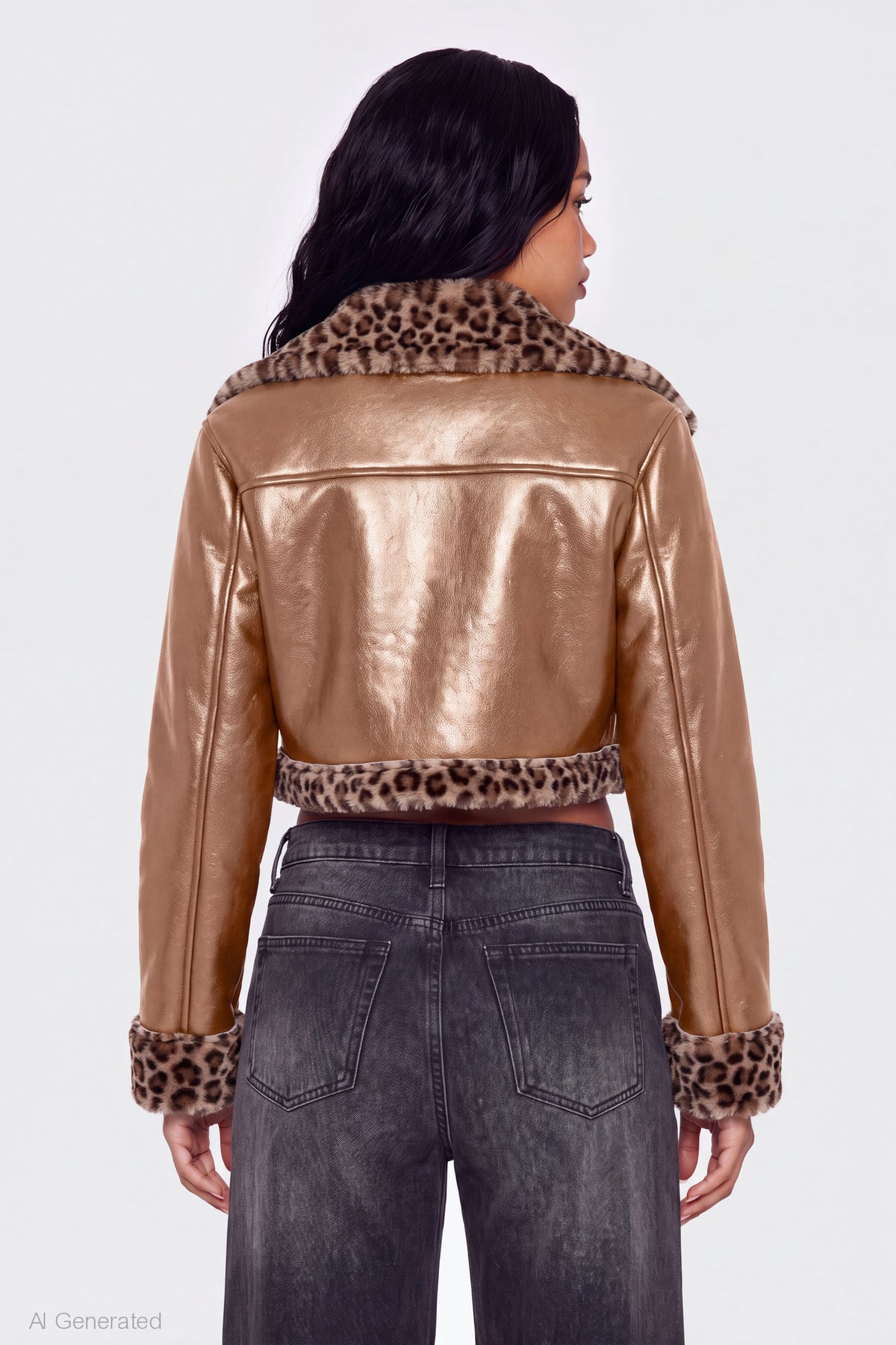 Alt View 2. Sherpa Trim Faux Leather Jacket - Bronze