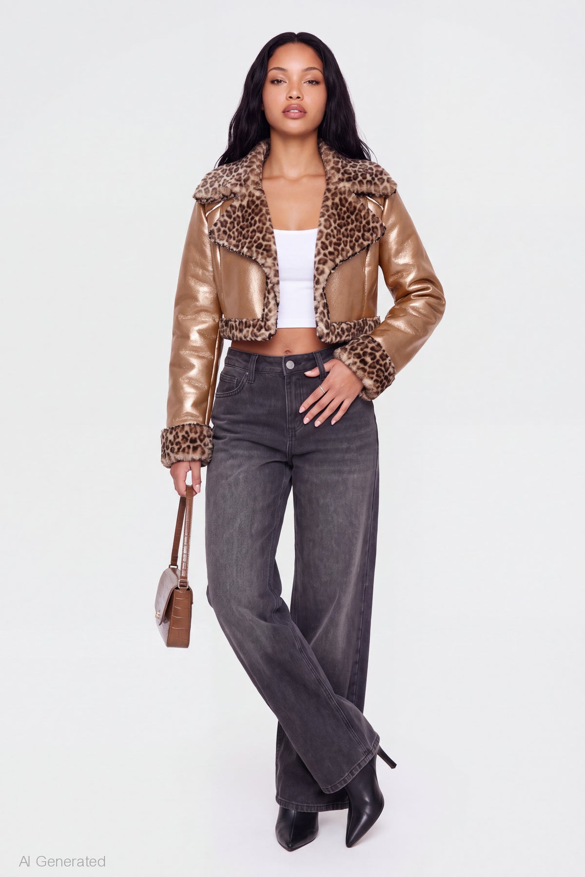 Alt View 3. Sherpa Trim Faux Leather Jacket - Bronze