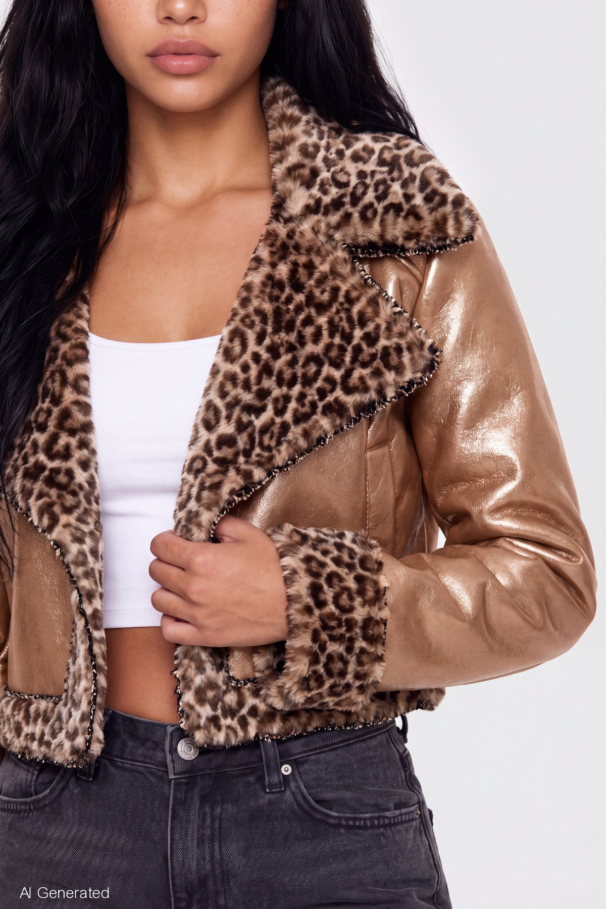 Alt View 4. Sherpa Trim Faux Leather Jacket - Bronze